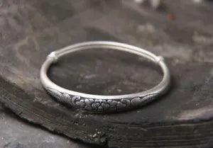 B25 Bangle Flower Peony 999 Fine Silver Adjustable Size