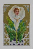 Vintage Postcard **  EASTER LILY WITH WOMAN'S HEAD INSIDE * 1910 * EMBOSSED