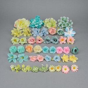 44Pcs 4-12cm Artificial flower heads Combo Set/Rose,Peony,Silk flower,Bulk Fake flowers/DIY Craft Flower Kit for Wedding Bouquets Home Decor