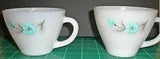2 Vintage Fire King Oven Ware # 35 Bonnie Blue Carnation Flower Coffee Tea Cups