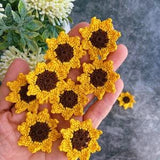10 petits tournesols, appliques fleurs au crochet, tournesols scrapbooking, embellissements pour v??tements, bijoux fleurs, carterie