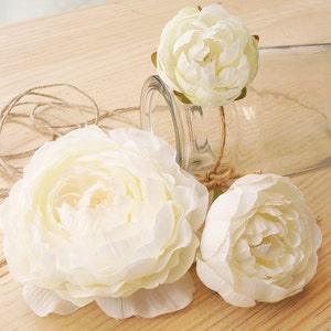Ivory Ranunculus Flower  (FB0003-01) | silk flower ¡§C ivory headpiece ¡§C white corsage ¡§C hair piece ¡§C ivory bridal accessory ¡§Cwhite home decor