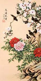 HANDPAINTED ORIGINAL ASIAN CHINESE WATERCOLOR PAINTING-Peony flower&Happy bird