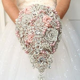 Brooch bouquet Dusty rose silver. Blush pink Cascade bling princess bridal bouquet