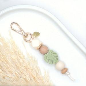 Monstera | Silicone Bead Keychain | House Plant | Bag Tag | Boho Wood | Zipper Pull | Leaf | Purse Clip | Backpack | Mama | Wife | Gift