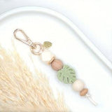 Monstera | Silicone Bead Keychain | House Plant | Bag Tag | Boho Wood | Zipper Pull | Leaf | Purse Clip | Backpack | Mama | Wife | Gift
