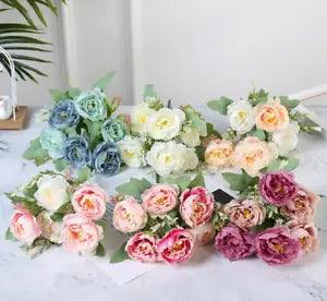 6 Heads Pink Silk Peony Artificial Flowers Fake Peony Bride Bouquet Home...