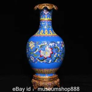 15.6" Qianlong Marked Old Chinese Pastel Porcelain Palace Peony Flower Vase
