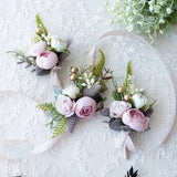 Peony wrist corsage, Blush wedding buttonhole, Bridesmaid wrist corsage, Prom flower accessories, Bridal wrist corsage, Man's boutonniere