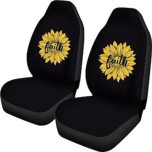Faith Sunflower on Black Car Seat Covers Set  Religious Christian Themed