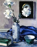Oil painting impression white flowers vase Carnations-Francis-Campbell-Bolleau