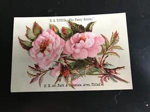 1800's RS Young Pink Peony Bloom Spray with Ivy Victorian Trade Card