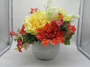 Silk Flower Arrangement/Centerpiece Pink , Yellow, White, Orange - New Hand Made