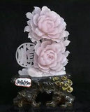 16.4"" China Natural Pink Xiu Jade Jadeite Carved Peony Flower Wealth Statue