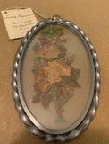 VINTAGE PRESSED DRIED FLOWERS ART Oval GLASS METAL FRAME Lasting Impressions