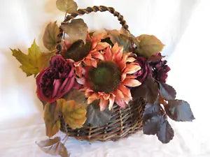 Sunflower Peony and Roses Floral Bouquet Wall Hanging Basket 13.5x12x8.5 inches
