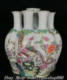 8" Daqing Guangxu Marked Famille Rose Porcelain Phoenix Peony Flower Vase Bottle
