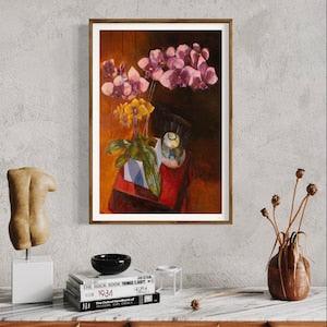 Orchid floral art-Floral art orchid-Pink and brown floral wall art-Pink Orchid flower art-Orchid flower painting-Orchid wall art print
