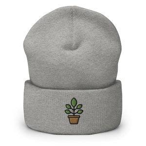 Orchid Houseplant Embroidered Beanie, Handmade Cuffed Knit Unisex Slouchy Adult Winter Hat Cap Gift