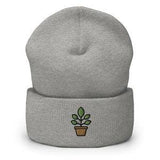 Orchid Houseplant Embroidered Beanie, Handmade Cuffed Knit Unisex Slouchy Adult Winter Hat Cap Gift