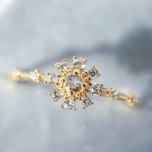 Gold Snowflake Ring, CZ Cluster Ring, Sunflower Ring, Sparkle Ring, Promise Ring, Engagement Ring, Winter Jewelry, Dainty CZ Ring, For Her