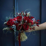 Burgundy bridal bouquet, Wine red bouquet, Dried flower bouquet, Boho wedding, Dried flowers fall bouquet, Preserved roses, Wedding flowers