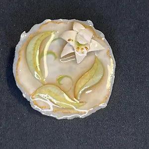 Artisan HANDMADE Paper Art Brooch Pin Floral Neutral LILY 1.75"
