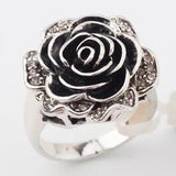 R160 Vintage Style Camellia Ranunculus Flower Ring 18KGP Rhinestone Size K1/2 -S