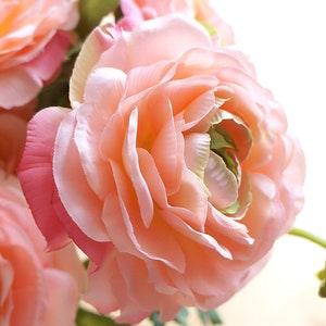 3 - 12 Stems Peach, Green and Hot Pink Ranunculus (FB0055-03S) | silk flower ¡§C flower crown ¡§C kitchen decor ¡§C home decor ¡§C wedding decor