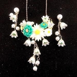 Lily of the valley bouquet adornment, floral necklace, spring jewelry, floral necklace