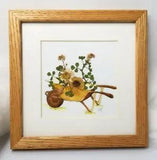 Mix Media Art Wheel Barrel Pressed Clovers & Flowers signed - Ireland
