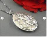 Victorian 'Art Nouveau Lady photo locket necklace?Lady Poppy Lily Flower Pendant