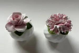 Bone China Pink Rose & Carnation Flower small Salt & Pepper Shakers England EUC