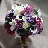 Burgundy Purple Bridal Bouquet, Real Touch Callas, Roses, Burgundy Peonies, Orchids, Wedding Bouquets