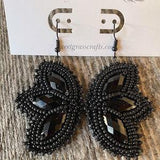 Native American beaded black earrings, black beaded earrings, butterfly earrings, unique beaded earrings, black flower earrings