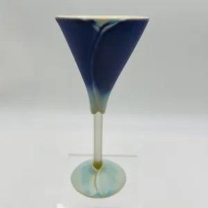 Newman Ceramic Works On Glass Cobalt Blue Cala Lily Wine Goblets 7.25" Signed