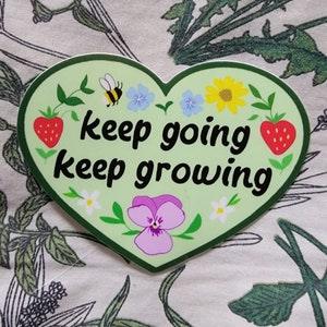 Keep Going, Keep Growing Large Vinyl Sticker | Bee | Sunflowers | Pansies | Affirmation | Mental Health | Recovery | Healing | Nature