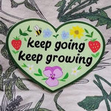Keep Going, Keep Growing Large Vinyl Sticker | Bee | Sunflowers | Pansies | Affirmation | Mental Health | Recovery | Healing | Nature