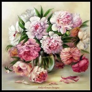 Peony in Vase - DIY Chart Counted Cross Stitch Patterns Needlework Embroidery