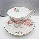 Vtg Tuscan Birthday Flowers Bone Chine January Carnations Cup & Saucer - England