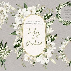 Lily of the valley clipart,watercolor flower orchid bouquets,wedding frame,floral Wreaths