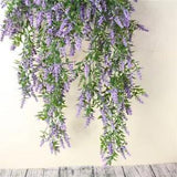 Living Room Lavender Fake Rattan Wall Hanging Plant Basket Plastic Flowers