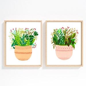botanical print set of 2, college dorm decor for girls, plant mom gift art, gardener gifts for women, house plant print, green thumb gifts