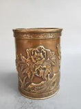 Chinese pure brass Peony flower pen container