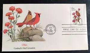 OHIO  BIRD & FLOWER 1982 CARDINAL & RED CARNATION FLEETWOOD CACHET FDC VF UNADDR
