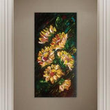 Painting of Sunflowers. Abstract floral acrylic artwork. Original palette knife art on 12x24 inch canvas. Flowers on a textured wall hanging