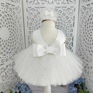 White pearl sirti V wedd?ng bridesmaid dress,photo shoot communion occasion party dress, toddler baby dress,first birthday princess dress