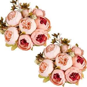Vintage Artificial Peony Silk Flowers Bouquet for Decoration (Light Pink x2)