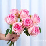 7 Stems Real Touch Latex Rose Bouquet | High Quality Artificial Flower | DIY | Wedding/Home Decoration | Gifts - Pink