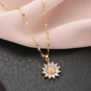Sunflower Necklace, Gold plated sunflower Necklace, Sunflower pendant, Sunflower charm, 30th birthday gift for women